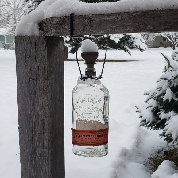 Solar Liquor Bottle Lantern ~ Hanging Bulleit Bourbon bottle with bottle lights - Picture 12 of 12